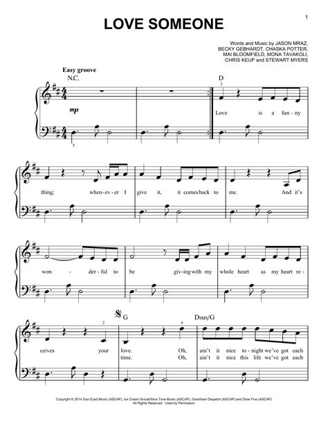 Love Someone sheet music by Jason Mraz (Easy Piano – 155596)