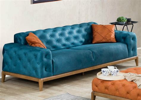 Berrak Sofa In Turquoise Blue Fabric - Not Just Brown