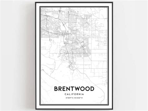 Brentwood Map Print, Brentwood Map Poster Wall Art, Ca City Map, California Print Street Map ...