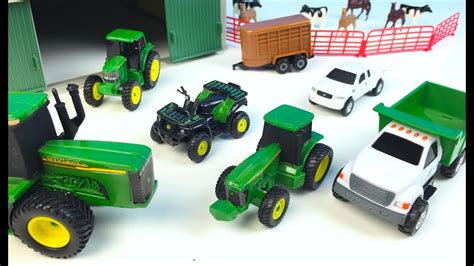 JOHN DEERE FARM TOY PLAYSET UNBOXING HORSES COWS VEHICLES ARTICULATED ...