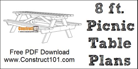 8 Foot Picnic Table Plans | PDF Download - Construct101