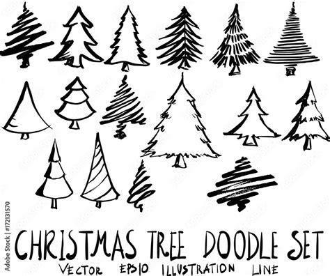 Set of christmas tree doodle illustration Hand drawn Sketch line vector eps10 Stock Vector ...