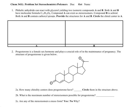 chem 341lproblem set stereochemistrypolymersdue octname 1 phthalic ...