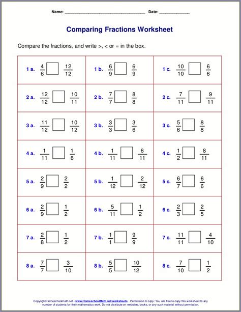 Comparing Fractions With Same Numerator Or Denominator Worksheet Worksheet : Resume Examples