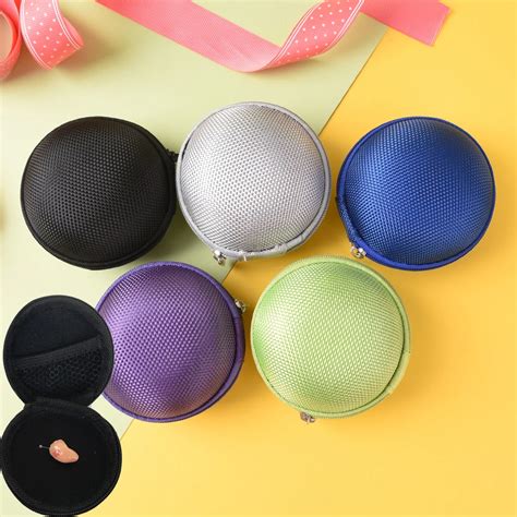 Case for Headphones Case Mini Zippered Round Storage Hard Bag Headset Box for Earphone Case SD ...