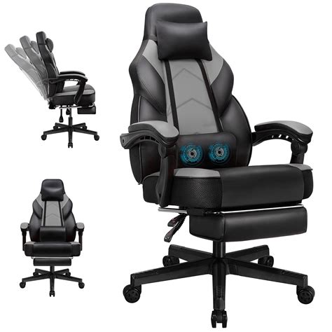 Walsunny Gaming Chairs with Footrest, Massage Leather Game Chair for Adults Big and Tall Gamer ...