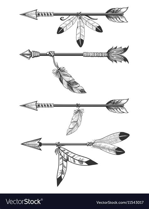 Hand drawn arrows with feathers and beads. Boho arrows isolated om white vector illus… | Arrow ...