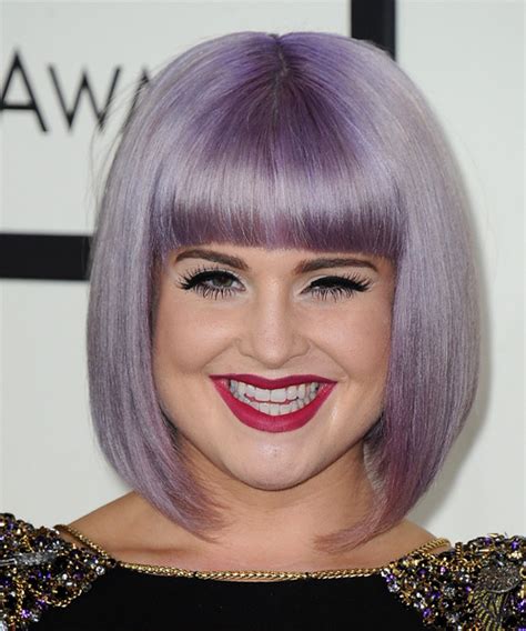 Kelly Osbourne Medium Straight Purple Bob Haircut with Blunt Cut Bangs