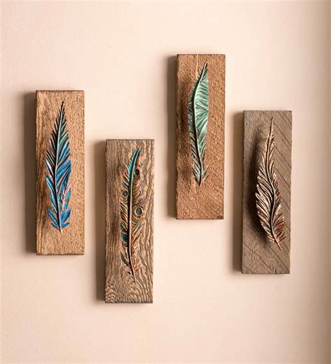 Metal and Wood Feather Wall Art - Copper | VivaTerra