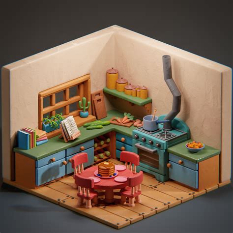 ArtStation - Clay Kitchen - low poly diorama