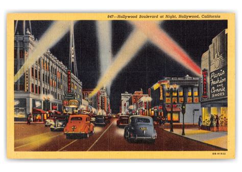 Hollywood, California, Hollywood Boulevard at night | Vintage & Antique ...