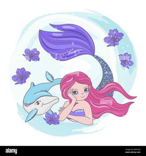 RESTING MERMAID Underwater Pink Haired Princess Girl With Dolphin Sea Ocean Cruise Travel ...