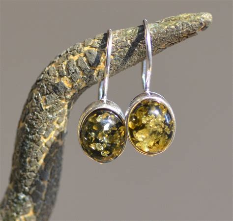 Green Amber Silver Earrings. Baltic Amber by RaindropsJewelry