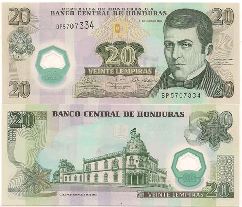 Honduras 20 lempira polymer Unc currency note - KB Coins & Currencies