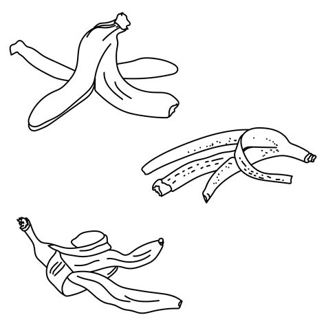 Set of outline banana peels, vector hand draw illustration, natural ...