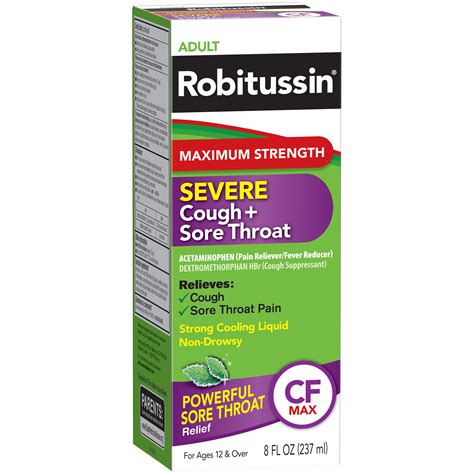Robitussin Adult Maximum Strength Severe Cough + Sore Throat Relief Medicine, Cough Suppressant ...