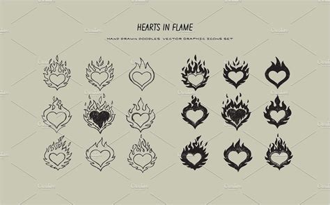 hearts in flame icons set | Flame tattoos, Fire tattoo, Cute tattoos