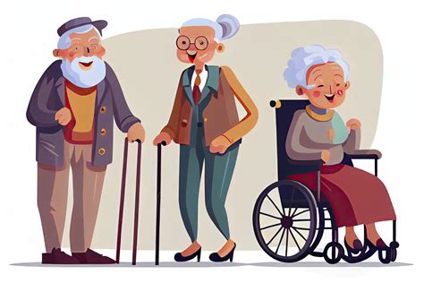 Cartoon old people. Happy aged citizens, disabled senior on older ...