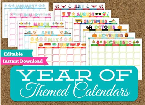 Monthly Themed Calendar Set 12 Editable by HappyOrganizedLife