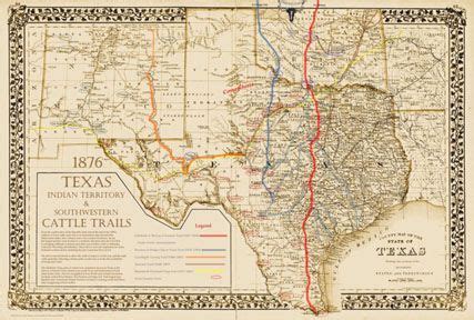 vintage texas photos | Cowboy Books and Music - Antique Western Maps of Texas Cattle Trails ...