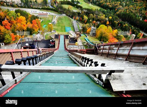 A view from the Olympic ski jump gate in Lake Placid, New York, USA ...