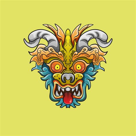 Dragon Culture traditional elements smile wooden warrior sculpture tribe design. Illustration ...