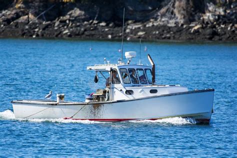 Lobster Fishing Boat in Autumn in Coastal Maine, New England Editorial Photography - Image of ...