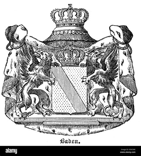 heraldry, coat of arms, Germany, state coat of arms of the Grand Duchy of Baden, wood engraving ...