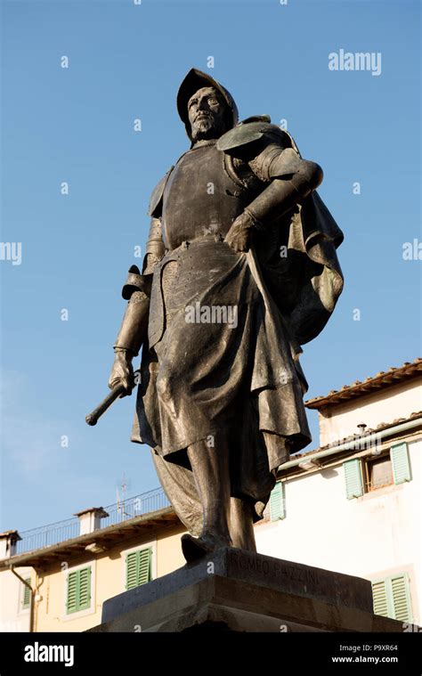 Greve, Tuscany,Italy. June 2018 Statue of Giovanni da Verrazzano. In ...