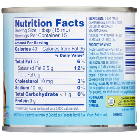 Nestle All Purpose Cream Nutrition Facts - Nutrition Pics