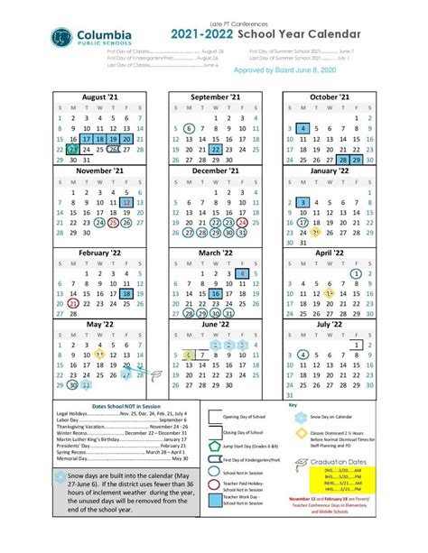 Columbia Public Schools Calendar 2021-2022 in PDF