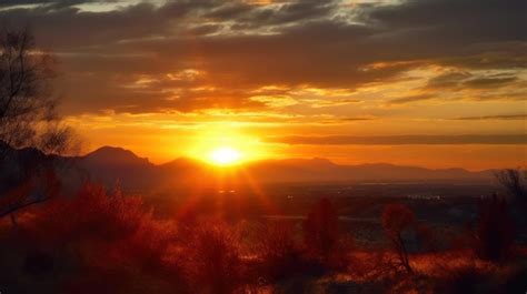 Premium AI Image | A sunset in colorado with mountains in the background