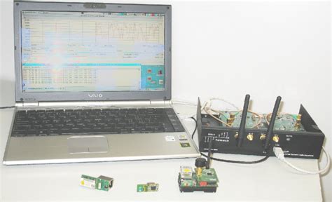 Software defined radio setup: Notebook (left), SDR hardware (USRP [1],... | Download Scientific ...