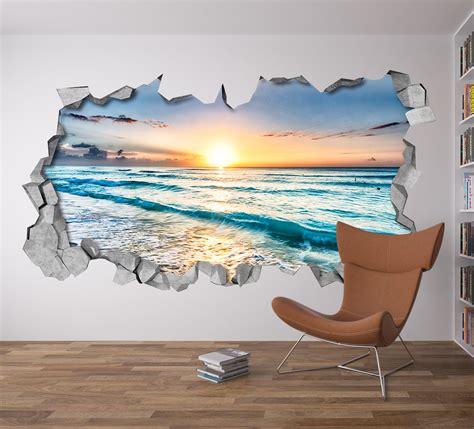 Sunset Broken Wall Decal - 3d Wallpaper - 3d wall decals - 3d printed ...