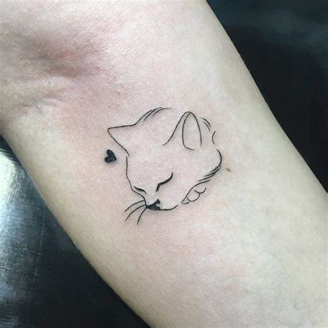 Sleeping Cat Outline Tattoo