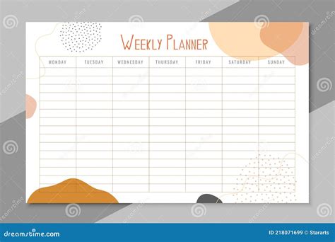 Planner Template for One Week Stock Vector - Illustration of timetable, list: 218071699