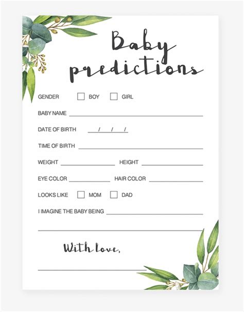 Printable Prediction Cards For Baby Shower - Printable Cards