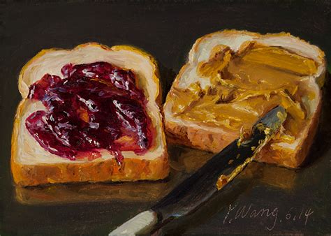 Wang Fine Art: PB&J Peanut butter and jelly sandwich food daily painting a day still life ...