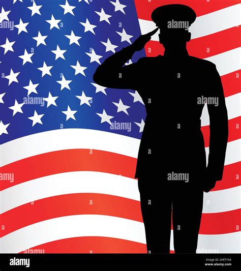 military police army marine navy air force soldier salute silhouette in front of flying USA flag ...