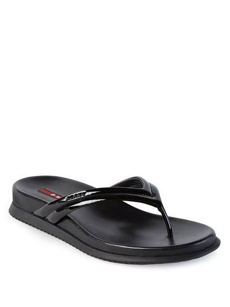 Lyst - Prada Patent Leather Flip Flops in Black