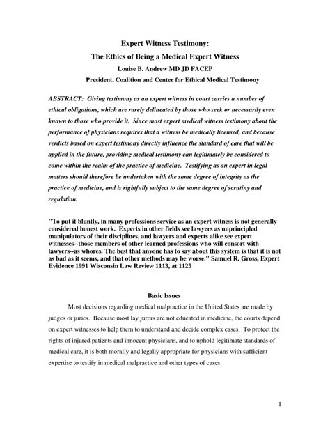 (PDF) Expert Witness Testimony: The Ethics of Being a Medical Expert ...