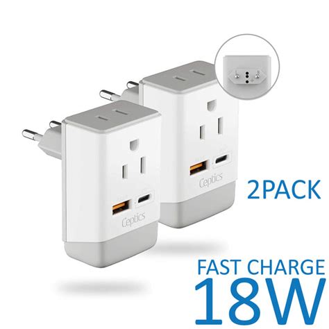 European Travel Adapter | Type C - USB-A & USB-C Ports + 2 USA Outlet ...