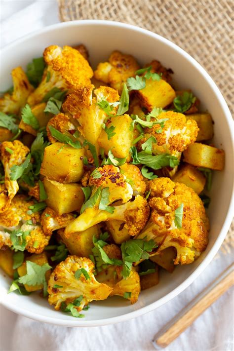 Baked Aloo Gobi Vegan Recipe - Indian Spiced Potato Cauliflower - Vegan Richa