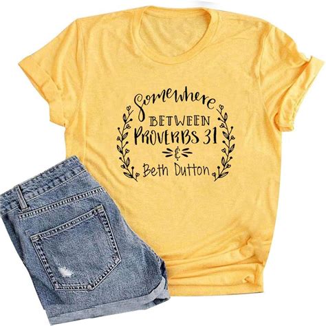 Amazon.com: Somewhere Between Proverbs Womens Shirt Yellowstone TV Show T Shirt Vintage Funny ...