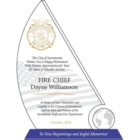 Firefighter Sailboat Retirement Plaque - DIY Awards