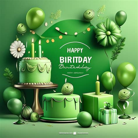 Beautiful Green Happy Birthday Template | Premium AI-generated image