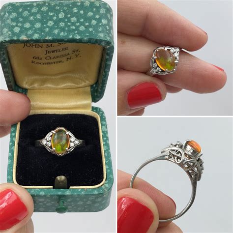 Vintage Mexican Fire Opal Ring, Platinum Diamond Mounting — Reverie