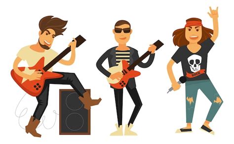 Premium Vector | Rock band musicians performing on stage vector