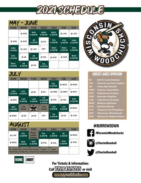 Game Schedule - Wisconsin Woodchucks : Wisconsin Woodchucks