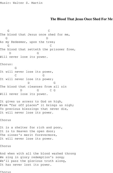 The Blood That Jesus Once Shed For Me - Christian Gospel Song Lyrics and Chords